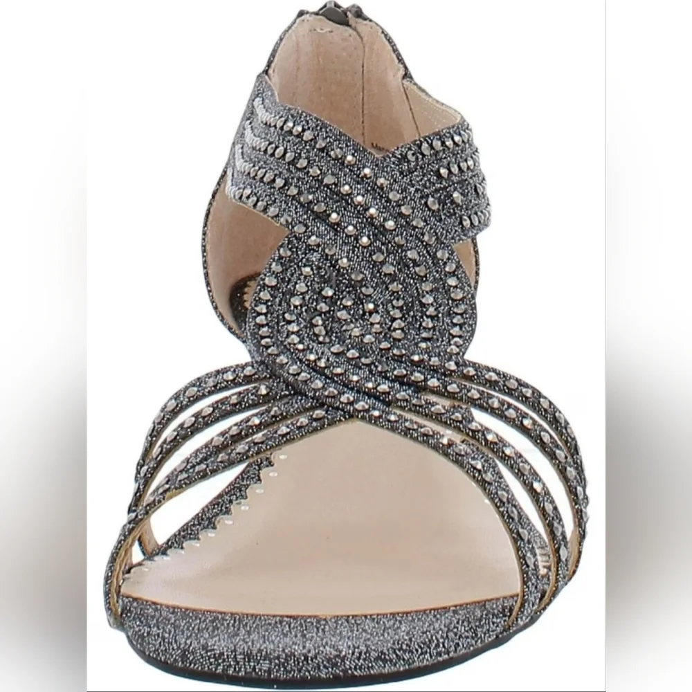 NWT Charter Club Womens 8W Pewter Rhinestoned Strappy Wedge Sandals Formal